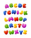 Cute cartoon glossy colorful alphabet. Vector font for kids isolated on white background